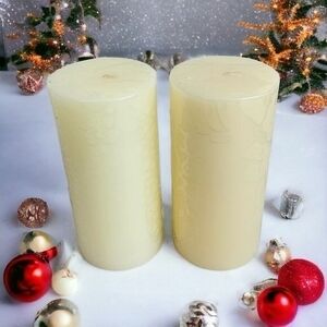 Beige Pillar Candles Openwork Pattern 6 Tall Set of 2 Handmade Holiday Decor NEW